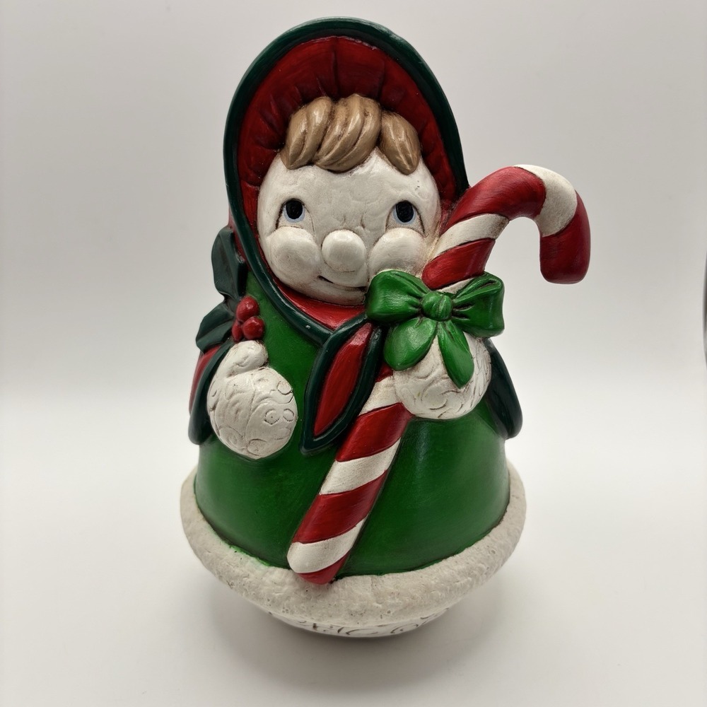 Vintage Holiday Ceramic Mrs Frosty Snowman with Candy Cane 7.5" Tall Lady